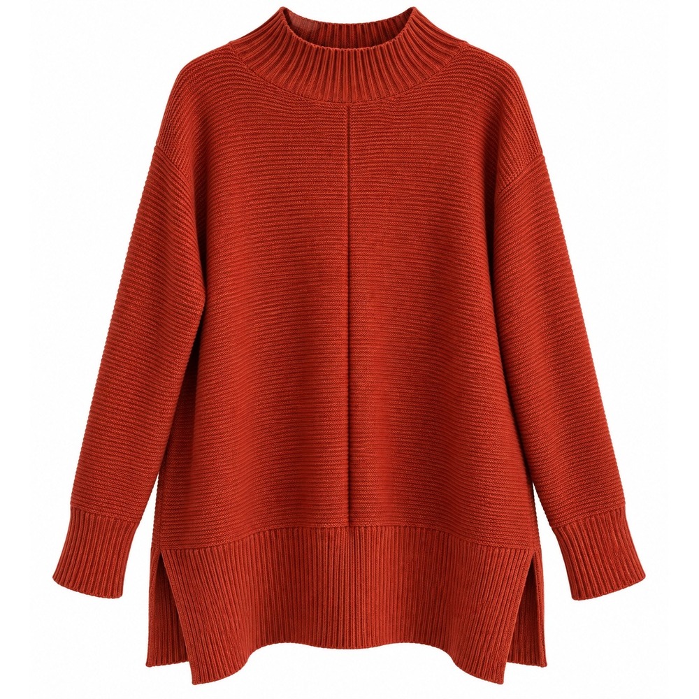 Talbots Mock Neck Tunic Sweater Burnt Orange Long Sleeve Lagenlook Fall Large